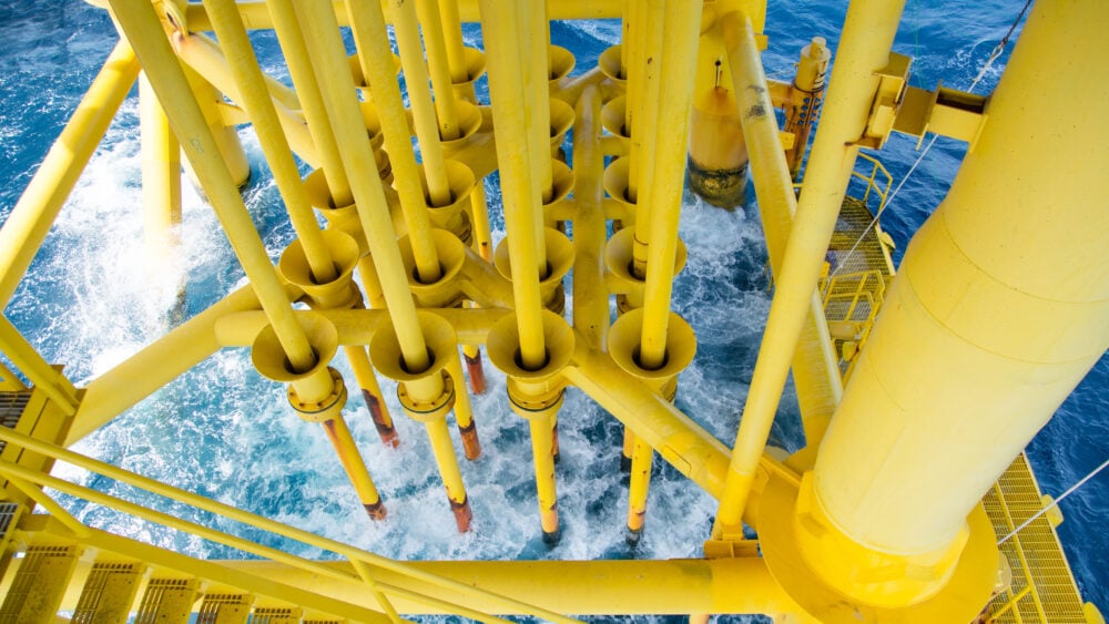 Oil and gas producing slots at offshore platform, oil and gas industry. well head slot on the platform or rig. production and explorer industry.