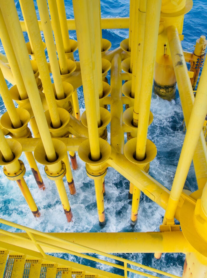 Oil and gas producing slots at offshore platform, oil and gas industry. well head slot on the platform or rig. production and explorer industry.