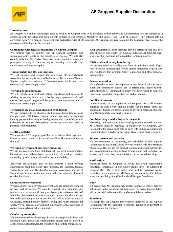 AF Gruppen Supplier Declaration scaled aspect ratio 350